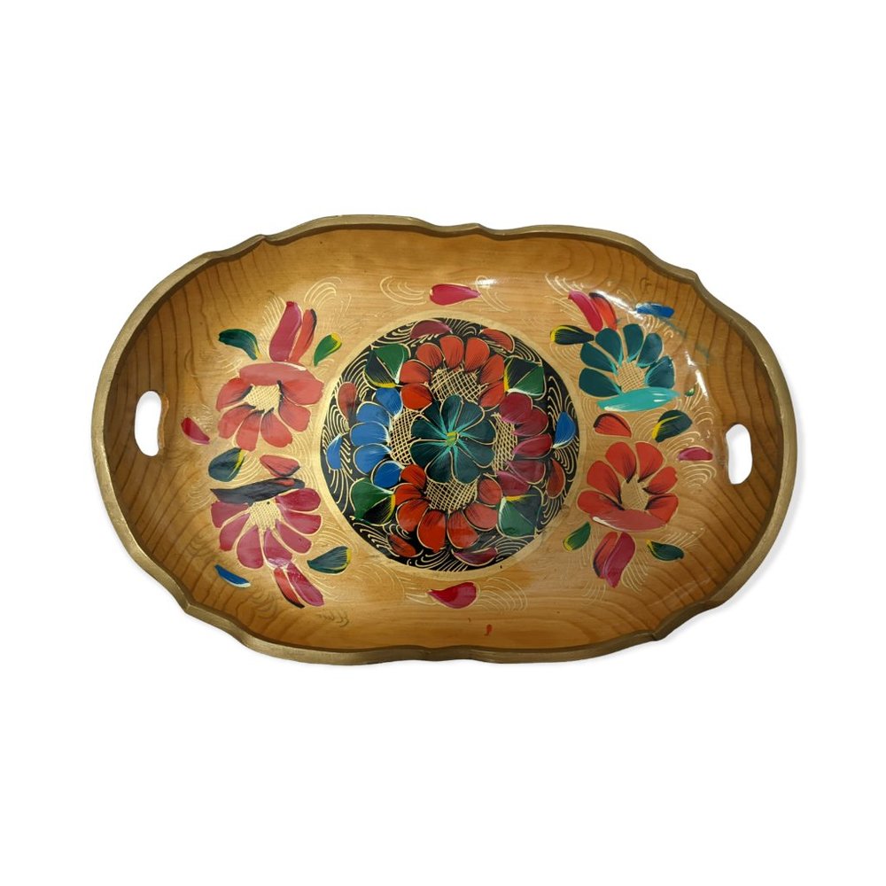 Vintage Mexican Hand Painted Wood Batea Tray